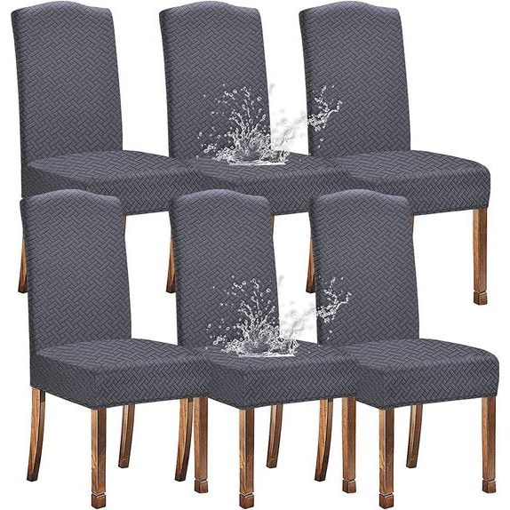 Stretch waterdichte jacquard met lang rooster, eetkamerstoelhoezen voor eetkamerstoelen (grijs, 6 stuks)