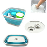 Foldable bowl of 15 liters with drain plug - Foldable sink - Portable dishwasher sink - Space-saving kitchen rack (light blue)