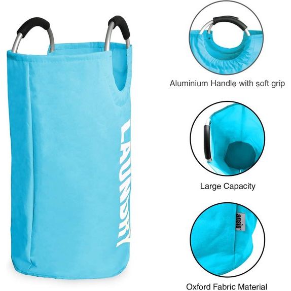 Wasmand, 82 L waszak met handgrepen, wasmanden van Oxford-materiaal voor slaapkamer en badkamer - wasmand lichtblauw