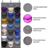 Baseball pethouder organizer hangt achter de deur, pethouder met transparante diepe vakken, hoedenhanger met 24 vakken, hoedenopbergtas met metalen haken (donkergrijs)