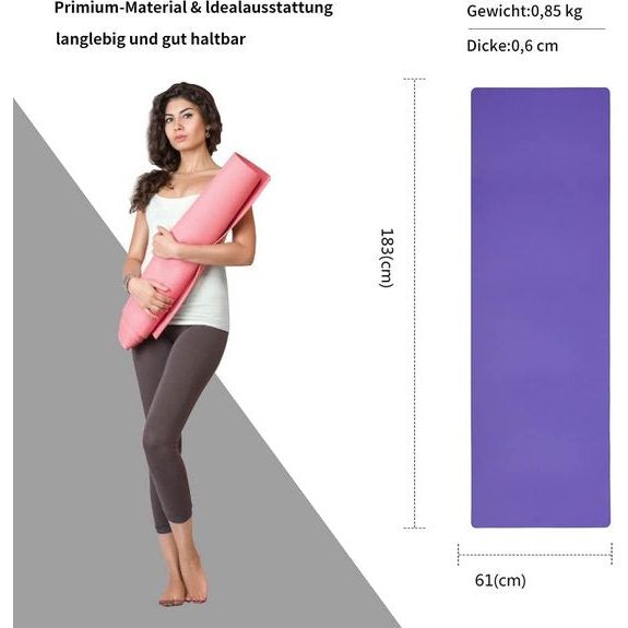 yogamatten voor dames antislip gestructureerde oppervlakken gymnastiekmat yogamat dik 6 mm met draagriem TPE oefenmat voor yoga pilates gymnastiek (183 x 61 cm)