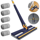 dweilmop set 360° draaibare verstelbare reinigingsmop met 5 vervangende koppen, microvezel, push-pull-uitwringfunctie voor vloer, plafond, muur, raam, nat en droog (Blue+)