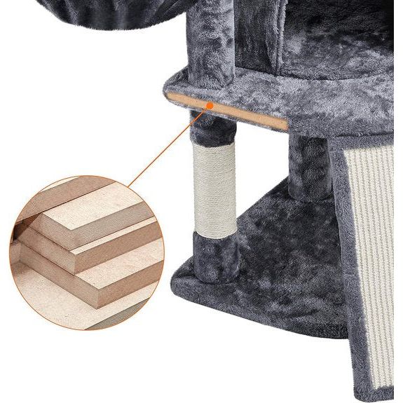 Krabpaal, 107 cm, stabiele kattenboom, klimboom, met kattenhol, krabplank, pluche sisal, kattenmeubel, donkergrijs