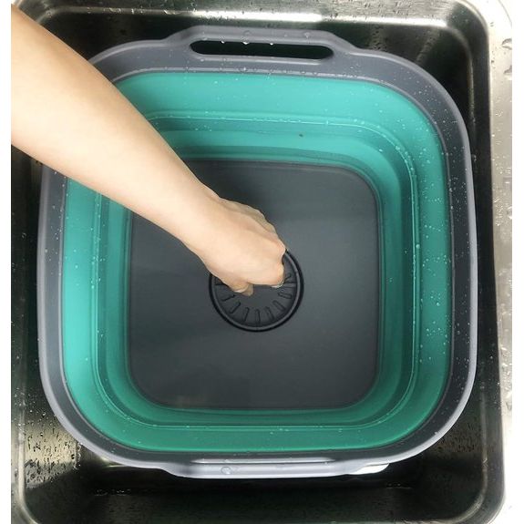 10 liter opvouwbare schaal met aftapschroef, opvouwbare wastafel, draagbare afwasbak, ruimtebesparend keukenopbergvak (grijs/turquoise, 1)