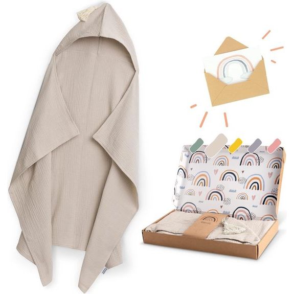 Handdoek met capuchon voor baby's 75 cm x 100 cm, geboortegeschenk jongen & meisje (beige)