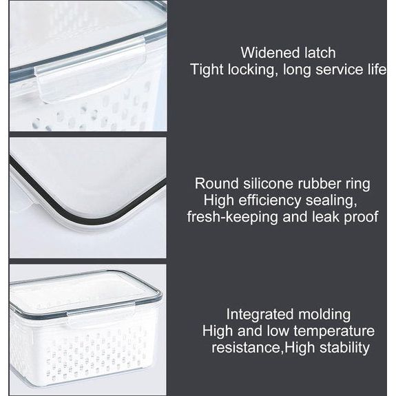 3 stuks productiecontainers voedselcontainers koelkast organizermanden afdruiprek groentelade met zeven en deksels voor groenten vlees verse fruitsalade 3 stuks