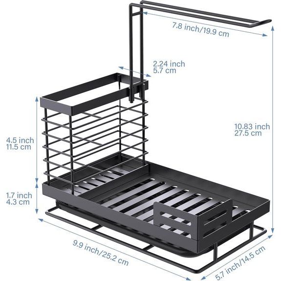 Caddy gootsteenorganizer, roestvrij staal, keukengerei mand voor keuken en badkamer, met afvoerpan, werkblad, sponsborstel, zeepbakhouder, gootsteen, keukenorganizer