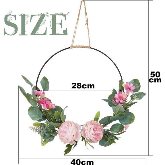 Kunstbloemenkrans voor bruiloft, metalen ring, zomerdeurkrans, kunstbloemenkrans, decoratie voor zomer- en lentedeuren, hekken, ramen, bruiloften en woondecoratie.