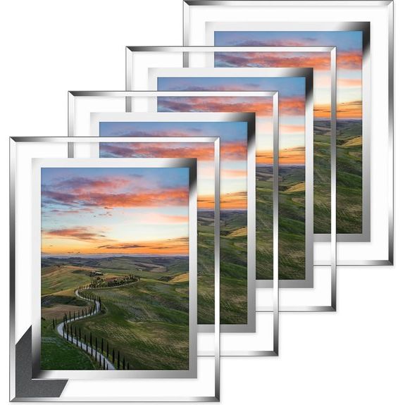 Set van 4 fotolijsten glas fotolijsten 13 x 18 cm, fotolijst met staand, portretlijst voor bruiloften, familie, kantoren, jubileum, plexiglas fotolijst om neer te zetten, zilver