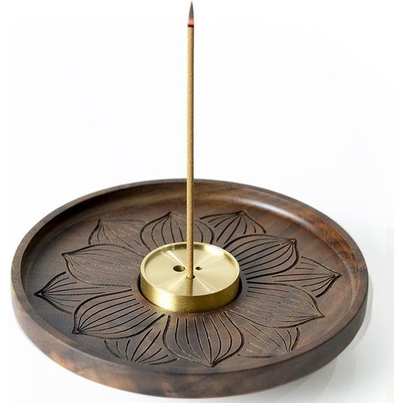 Houten Lotus wierookhouder, handgemaakte wierookbrander met asopvangbak, ideaal voor huisdecoratie, meditatie en yoga