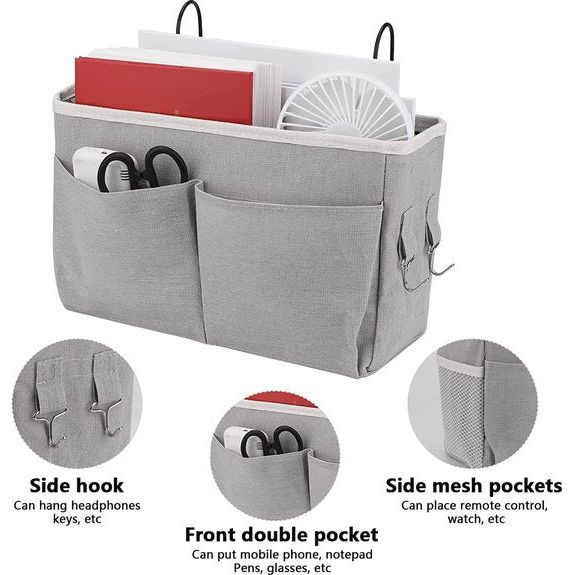 2 stuks, bedhangers, organizer, hangende opbergtas, waterdichte bedtassen voor afstandsbediening, bedhek, boek, tijdschrift, koptelefoon, kranten (zwart/beige)