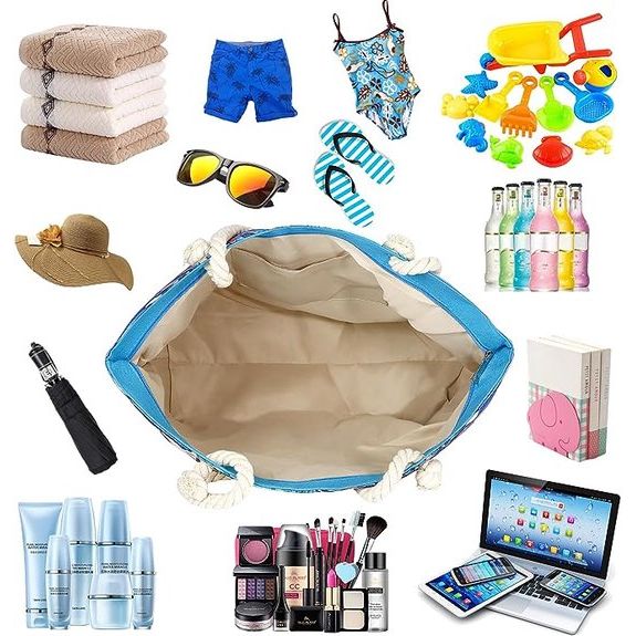 Grote strandtassen voor dames, met binnacles, optionele schoudertas, boodschappentas met ritssluiting, XXL shopper, strandtassen voor irriterende spullen, picknicks, badkamers