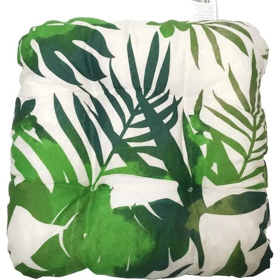 Set van 4 zitkussen, 38 x 38 cm, zitkussen, stoelkussen, voor binnen en buiten, zachte kussens voor tuinstoelen, kussens met 8 cm Schuimvulling, made in Poland (groene bladeren)