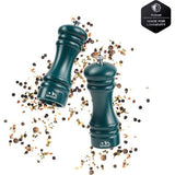 Zout- en pepermolen, hout, groen, met premium instelbaar roestvrijstalen maalwerk, cadeau-idee kruidenmolen, set handmatig (17 cm, 2 stuks)
