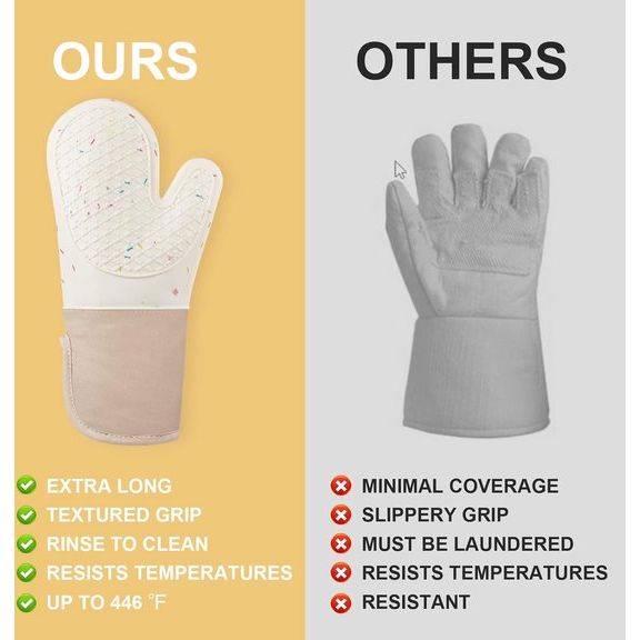 Ovenhandschoenen, set van 1 paar siliconen en katoen, antislip, hittebestendige ovenhandschoenen, ovenhandschoenen voor keuken, koken, bakken, grillen, BBQ, met 1 pannenlap