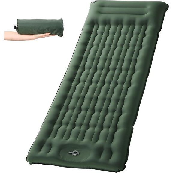 Zelfopblazende slaapmat, 11 cm upgrade airbag-slaapmat, kamperen, opblaasbare slaapmat, kampeermatras, luchtbed kamperen, kampeermat met voetpomp en kussen voor buiten