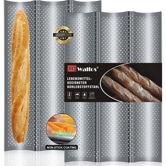 2 stuks baguette-bakvorm, geperforeerde Franse broodpan met antiaanbaklaag, blik voor 3 golven, broodvorm, baguette-vorm, bakvorm