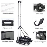 Steekwagen opvouwbaar, aluminium trolley, mini transportwagen bagagewagen, opvouwbare boodschappentrolley, inklapbaar, 2 wielen, uitbreidbaar, groot chassis, opvouwbaar in rugzak