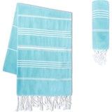 Premium hamamdoek met handgeknoopte franjes, 100% katoen, XXL strandhanddoek, 100 x 200 cm, Oeko-TEX 100, grote strandhanddoek, saunahanddoek en reishanddoek (aqua)