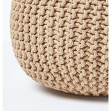 Homescapes Rond gebreide poef 100% katoen - Cremewit - 35x40 cm