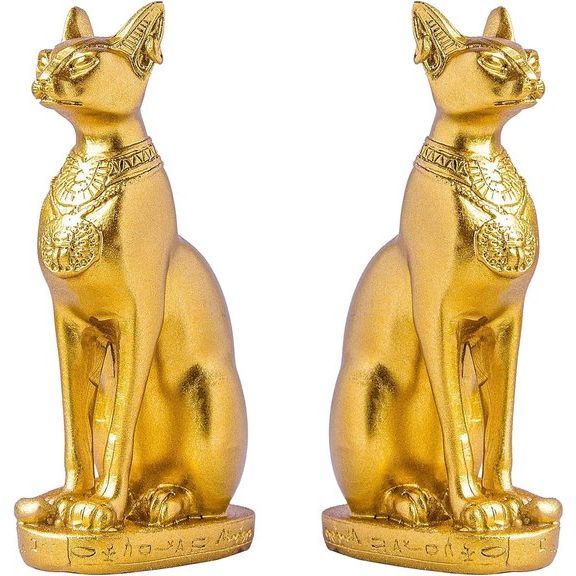 Egyptische kattengodin Bastet standbeeld 2 stuks verzamelbare dierenbeelden Egyptische decoratie (4,2 inch, goud) Egyptische kattengodin Bastet standbeeld 2 stuks verzamelbare dierenbeelden Egyptische decoratie (4,2 inch, goud)