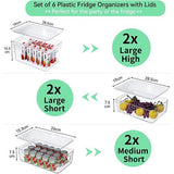Koelkastorganizer set met deksel, 6 stapelbare koelkastorganizer, BPA-vrij, doorzichtig opbergsysteem van kunststof, opbergdoos voor keuken, lade, kasten