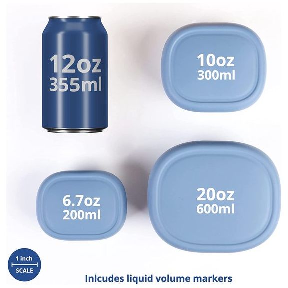 Siliconen voedselopslagset - herbruikbare luchtdichte voedselcontainers met deksel - lunch- en bentoboxen voor volwassenen en kinderen diepvriezer blauw