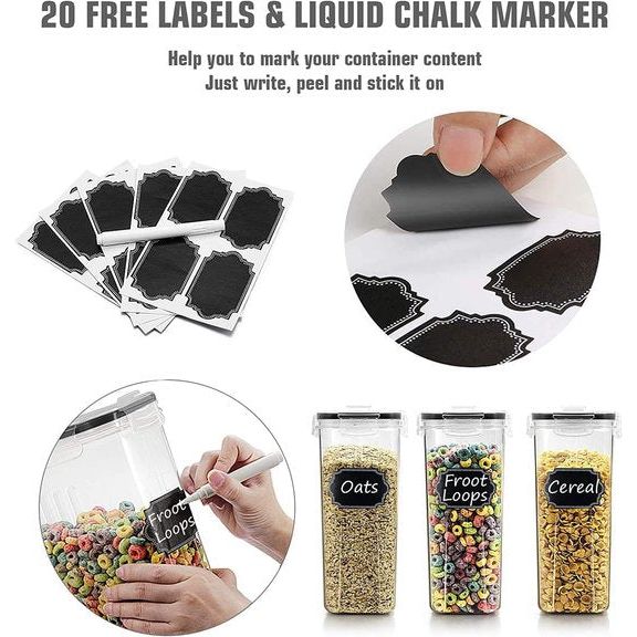 Vershouddozen, luchtdicht, voorraaddozen voor muesli en droge levensmiddelen, suiker, meel, snacks, bakaccessoires, lekvrij, met zwart afsluitdeksel, 2,5 l, 8 stuks