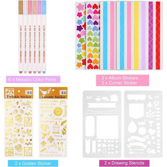 Fotoalbum, 80 pagina's, zwart, scrapbooking-album, 29,5 x 21 cm, met 6 metalen stiften, voor 160 foto's, gastenboek voor verjaardag en bruiloft (zwart)