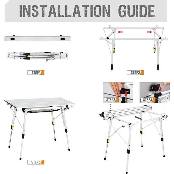 Campingtafel, opvouwbaar, in hoogte verstelbaar, klaptafel, aluminium, 90 x 53 cm, voor 4 personen, gemakkelijk op de camping, inklapbare vouwtafel