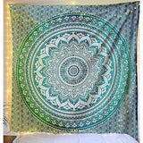 Katoenen mandala wandtapijt, zeegroen, hippie, boho, wandtapijt, 228 x 213 cm