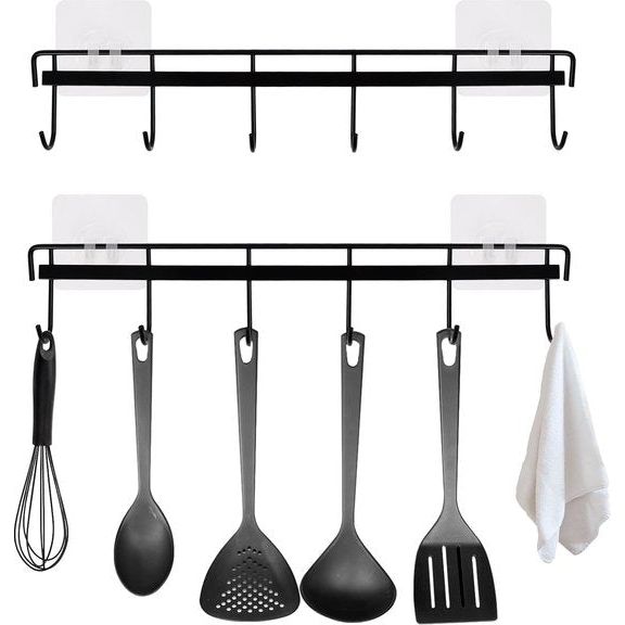 2 stuks zwart 6 haken keukenhouders keukenhouder zonder boren haaklijst keuken zelfklevende keukenhulp keukenhulp keukengerei keukengerei voor keukengerei