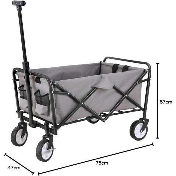 Opvouwbare bolderkar, vouwwagen, outdoor, handwagen, transportwagen met parkeerrem, 75 x 47 x 87 cm