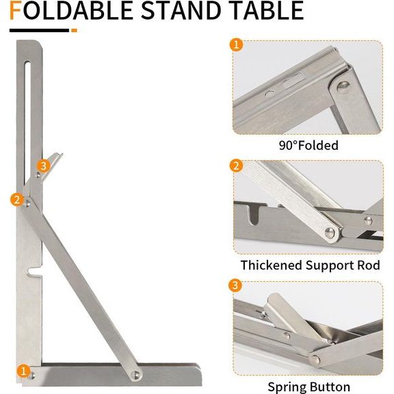 Opvouwbare console Heavy Duty 400 mm, 2 stuks roestvrijstalen opvouwbare consoles, opvouwbare console, tafel, opvouwbare plankbeugels, belasting 150 kg voor keuken, garage