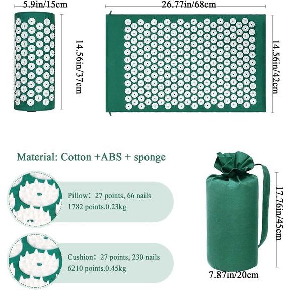 Acupressuurmat & kussenset, acupunctuurmat, spikes, yogamat voor massage, wellness, ontspanning en spanningen, ontspanning, spieren, ontspanning na sport, herstel, met draagtas