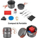 Campingserviesset voor 2 personen, aluminium pan, lichte pannenset, opvouwbare kookpan, outdoor kookset met pot, kom, pan voor camping, wandelen, trekking en wandelen