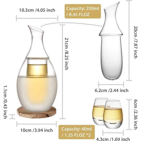 Sake Set glazen, Japanse sake set 250 ml met 6 Sake Cup shotglazen set voor warmers of koude Japan Soju Liquor met Stone Coaster