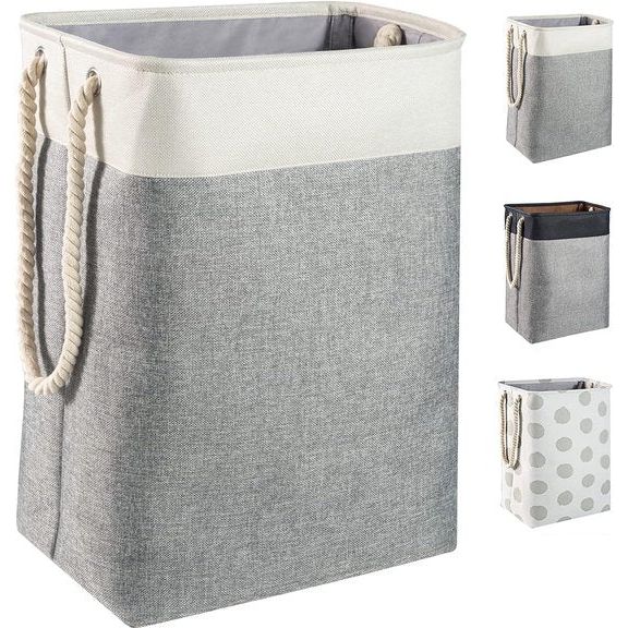 Grote wasmand 78L, opvouwbare wasmand met touwhandgrepen opbergcontainer geschikt voor slaapkamer wasruimte badkamer 60 x 42 x 31 cm beige + grijs