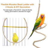 Vogel papegaai speelgoed, 7 stuks, kokosnoot vogelkooi met ladder, hangend zwaaien, klimmen, hangmat, gedraaide ladder, hout, kauwspeelgoed, klokken voor parkieten, Conure, Ara's, vinken