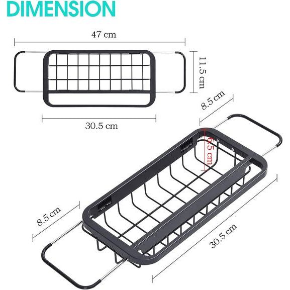 Afvoerbak, verstelbaar droogrek met vaatdoek, bar, instelbaar via de gootsteen, organizer voor keuken, roestvrij sponshouder organizer (1 niveau)