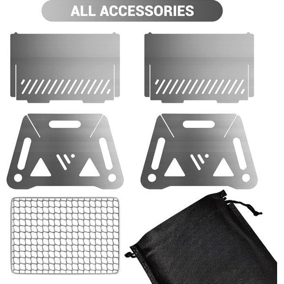 Campinggrill Vouwgrill, Houtskoolgrill Picknickgrill Roestvrij staal Draagbare Campinggrill Afneembare BBQ-grills voor buitentuinfeestpicknick voor 1-2 personen (21 x 16 x 12 cm)