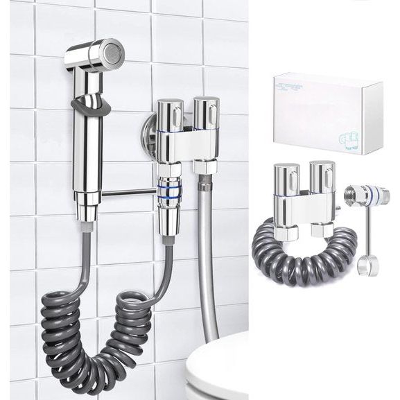 Bidet handdouche set, hoogwaardige verfijnde kopie van de bidet douche met G1/2 inch kraan en één G3/8 inch, chromen handgrepen, bidet armaturen voor de douche badkamer en hygiëne toiletpapier reiniging