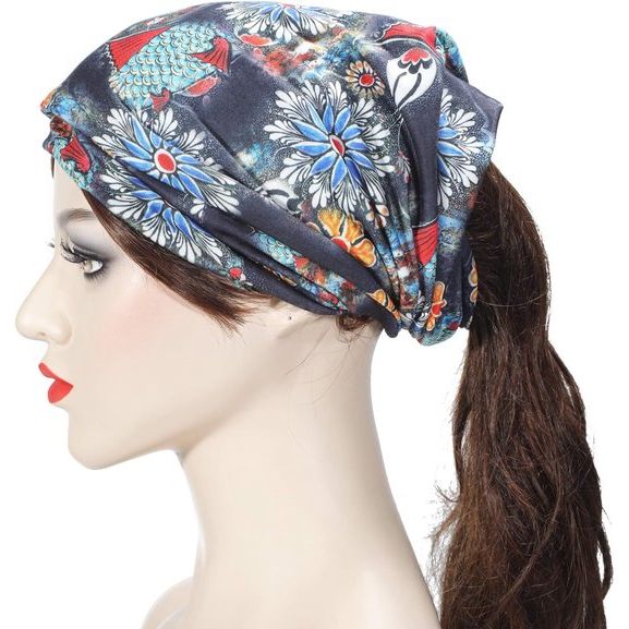 Beanie voor dames, lichte zachte jersey muts, bloemen, tulbandhoed