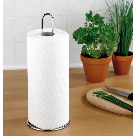 keukenrolhouder, verchroomd metaal, 12 x 32 x 12 cm, zilver glanzend