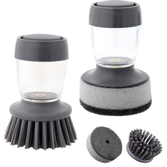 Set van 2 veegborstels voor potten, pannen, fornuizen, borden en kookgerei Reiniging met dispensertank 2 vervanging (2 soorten kop)