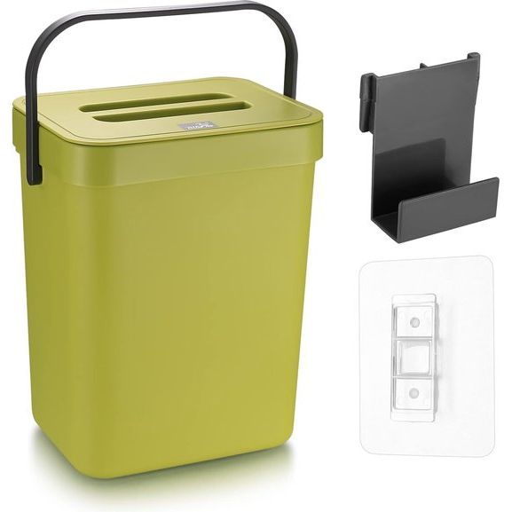 Hangende vuilnisemmer, 5 l, keukenvuilnisemmer, afvalemmer met deksel, afvalbak om op te hangen, voor keuken, auto, badkamer, kantoor, slaapkamer, groen