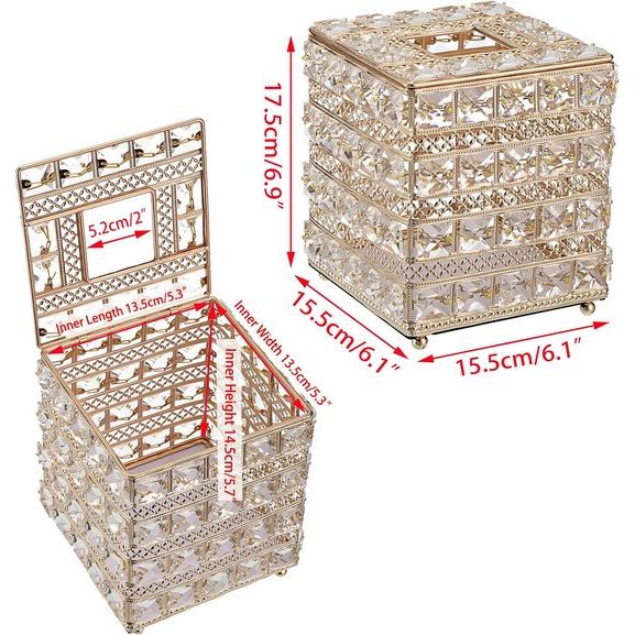Kristal Gouden Cosmetische Tissue Box Glas Metalen Tissue Box Tissue Box Tissue Box Decoratie voor Woonkamer Eetkamer Hotel Restaurant Kantoor Vierkant