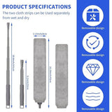 Telescopische plumeau Wasbare stofmop met 4 wasbare doeken, telescopische reiniger, telescopische plumeau, lange uitschuifbare plumeau voor slaapbank, meubelvloer, huishoudspleetstof