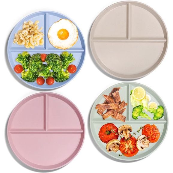 Bordenset, 4-delige set, 23 cm, platte borden van premium PP, gedeelde borden, onbreekbaar servies, borden, set, gezond campingservies, plastic borden, herbruikbaar, licht, voor kinderen en volwassenen