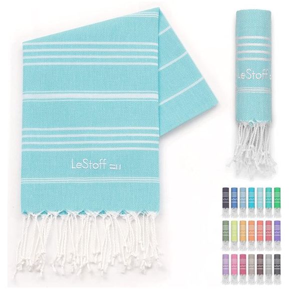 LeStoff de traditionele Hamamdoek Strandlaken Badhanddoek Saunahanddoek Douchehanddoek Spa Sport Yoga Reizen 100% Biologisch Katoen. Duurzaam, natuurlijk, zacht en voorgewassen. (50 x 100 cm, Light Aqua)